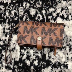 Michael Kors Tan and Black Logo Clutch